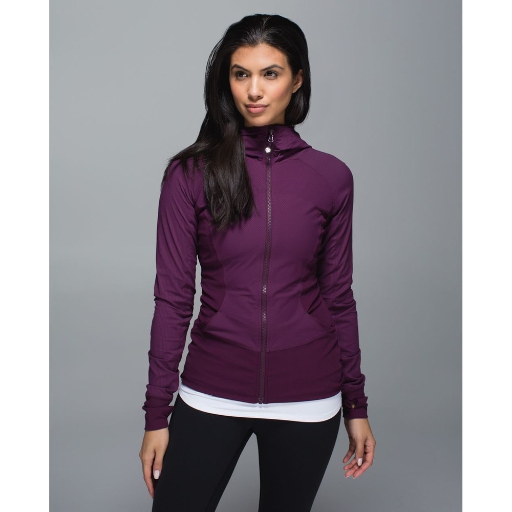 Lululemon In Flux Jacket Women Plum Purple Hooded Thumbholes Zip Up - Picture 2 of 13